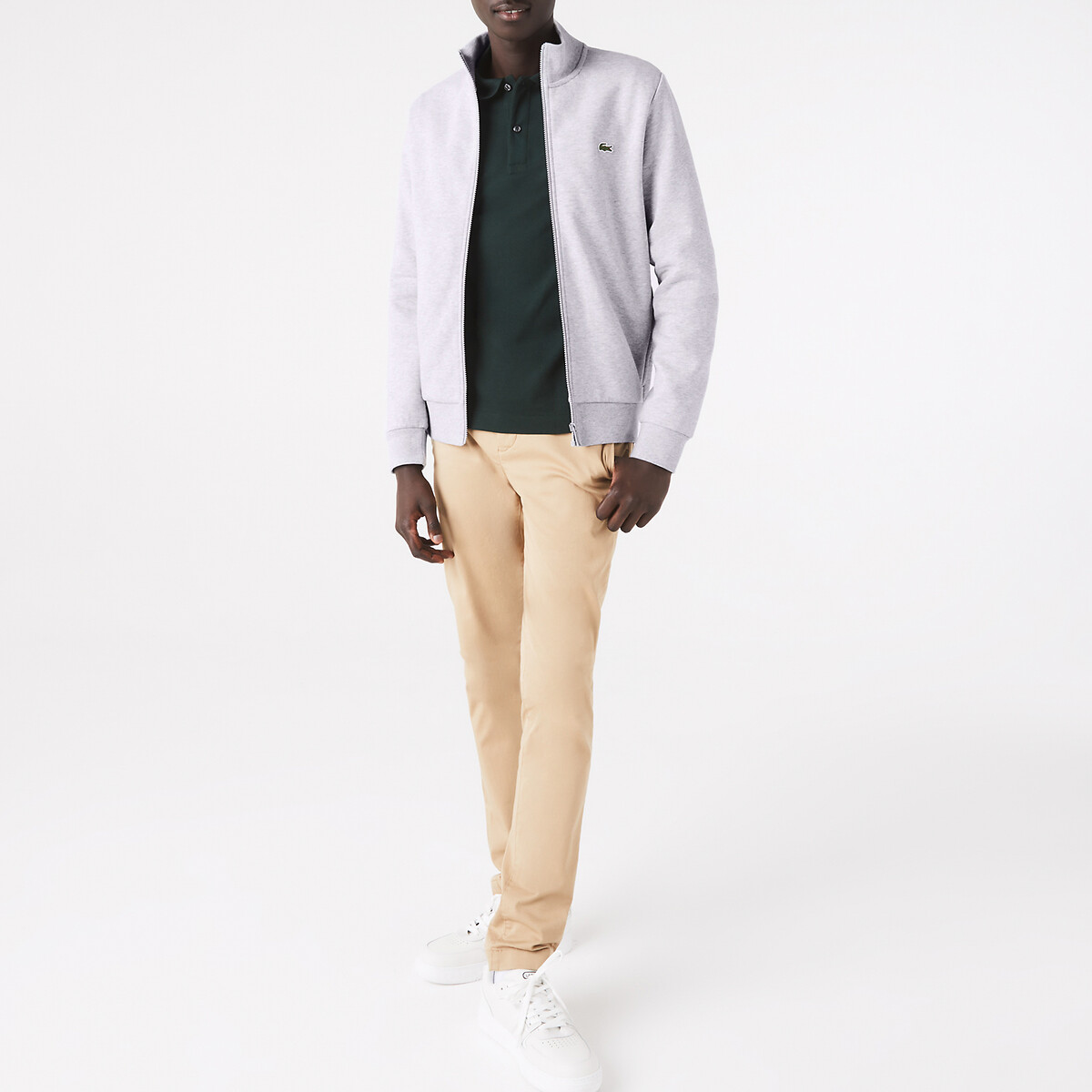 Sweatshirt zippé molleton col montant gris-cca, LACOSTE