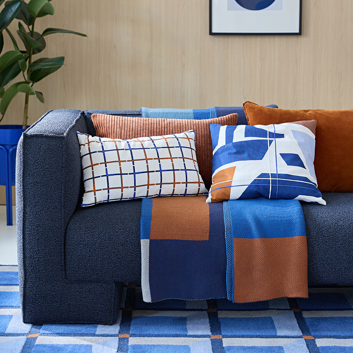 Housse de coussin 30x50 cm, coton, Milford bleu blanc, LA REDOUTE INTERIEURS