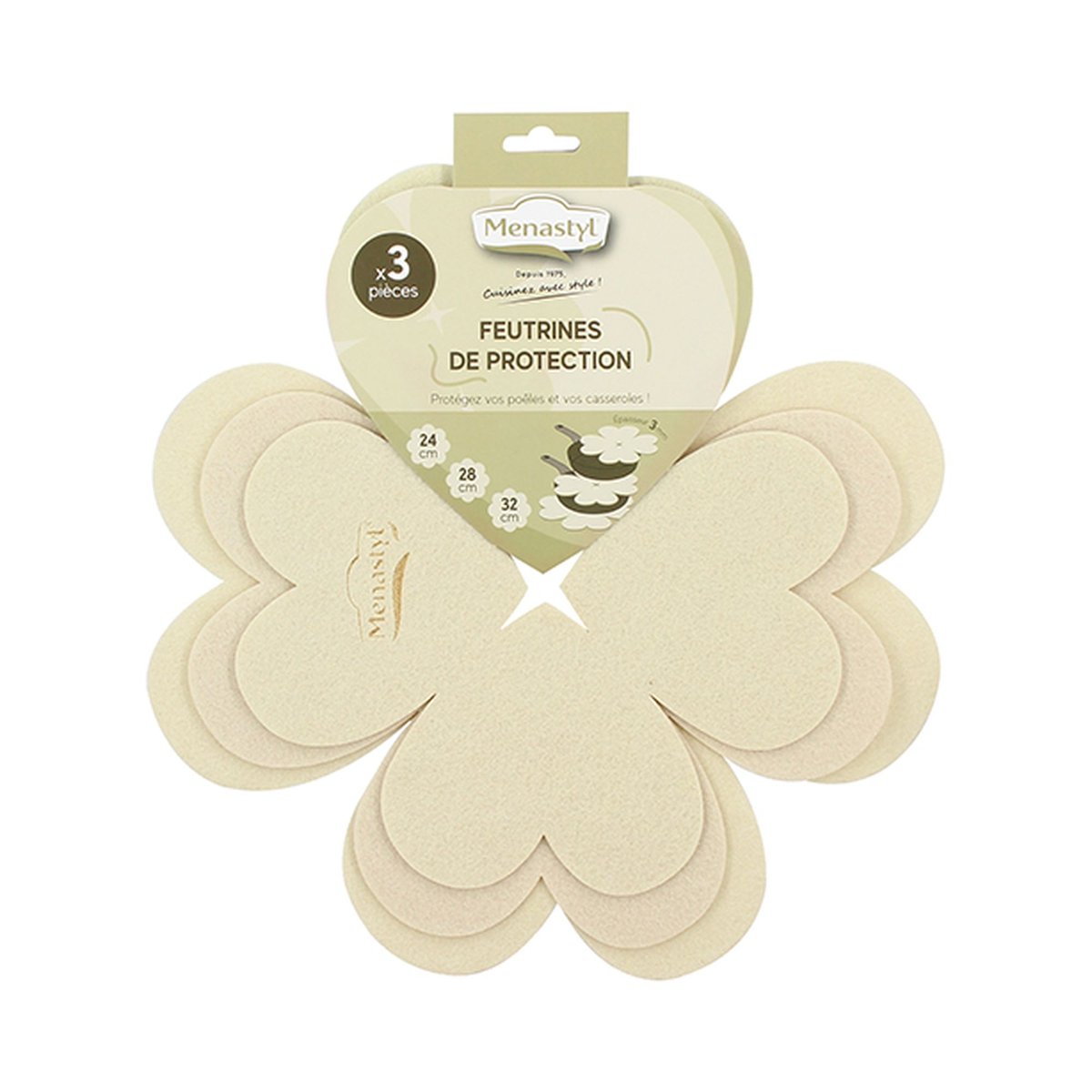 Lot de 3 intercalaires de cuisson 24/28/32 cm en feutrine beige, MENASTYL