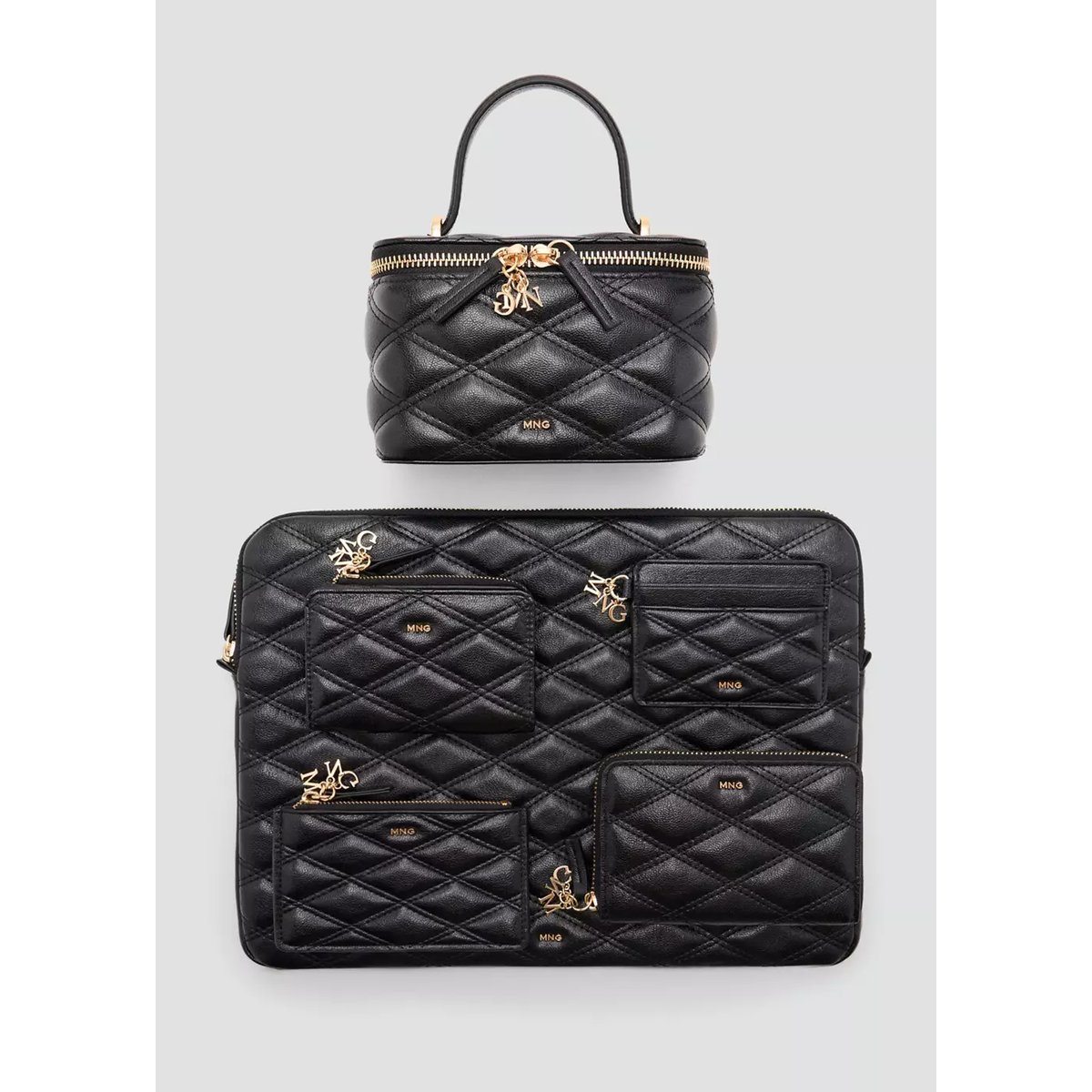Housse matelassée simili-cuir noir, MANGO