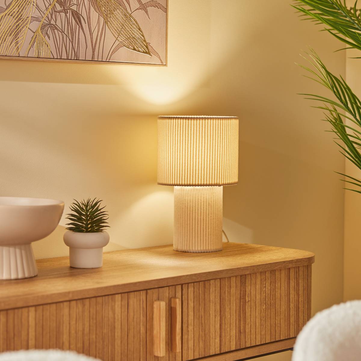 Lampe cylindrique en coton JOLINA beige, ATMOSPHERA