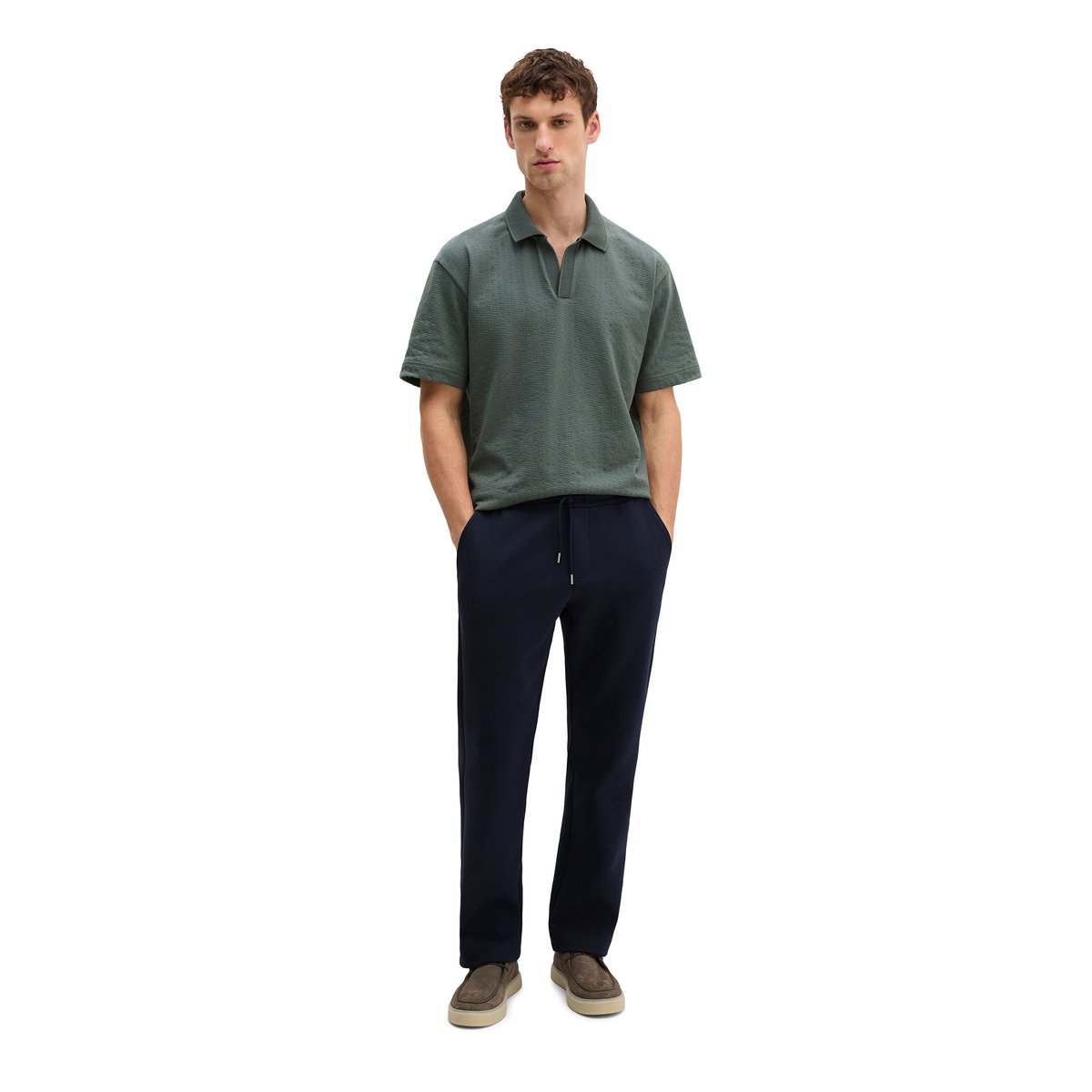 Pantalon sweat regular en scuba interlock bleu foncé, MARC O'POLO