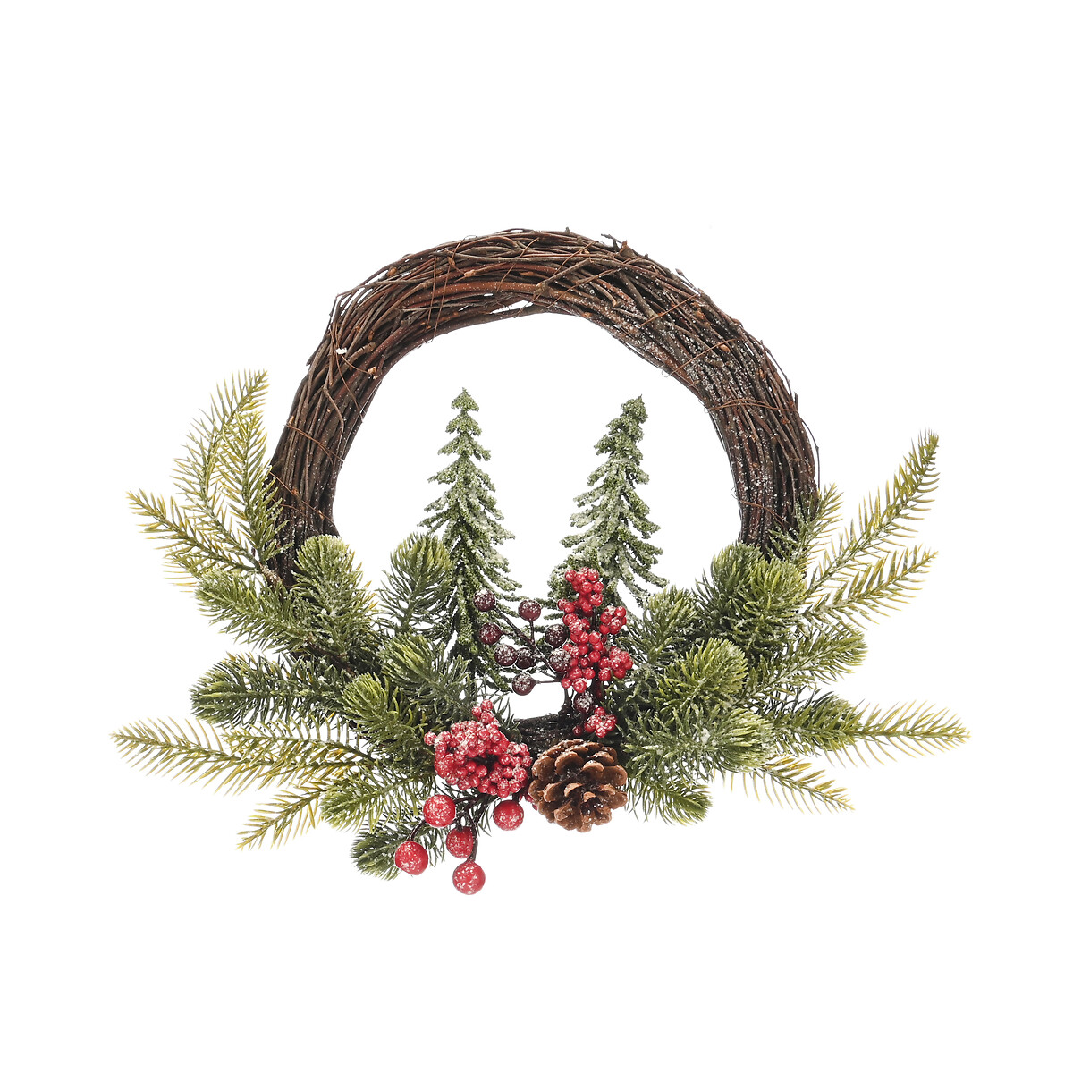 40cm Winter Woodland Green Frosted Wreath with Mini Trees green, SO'HOME