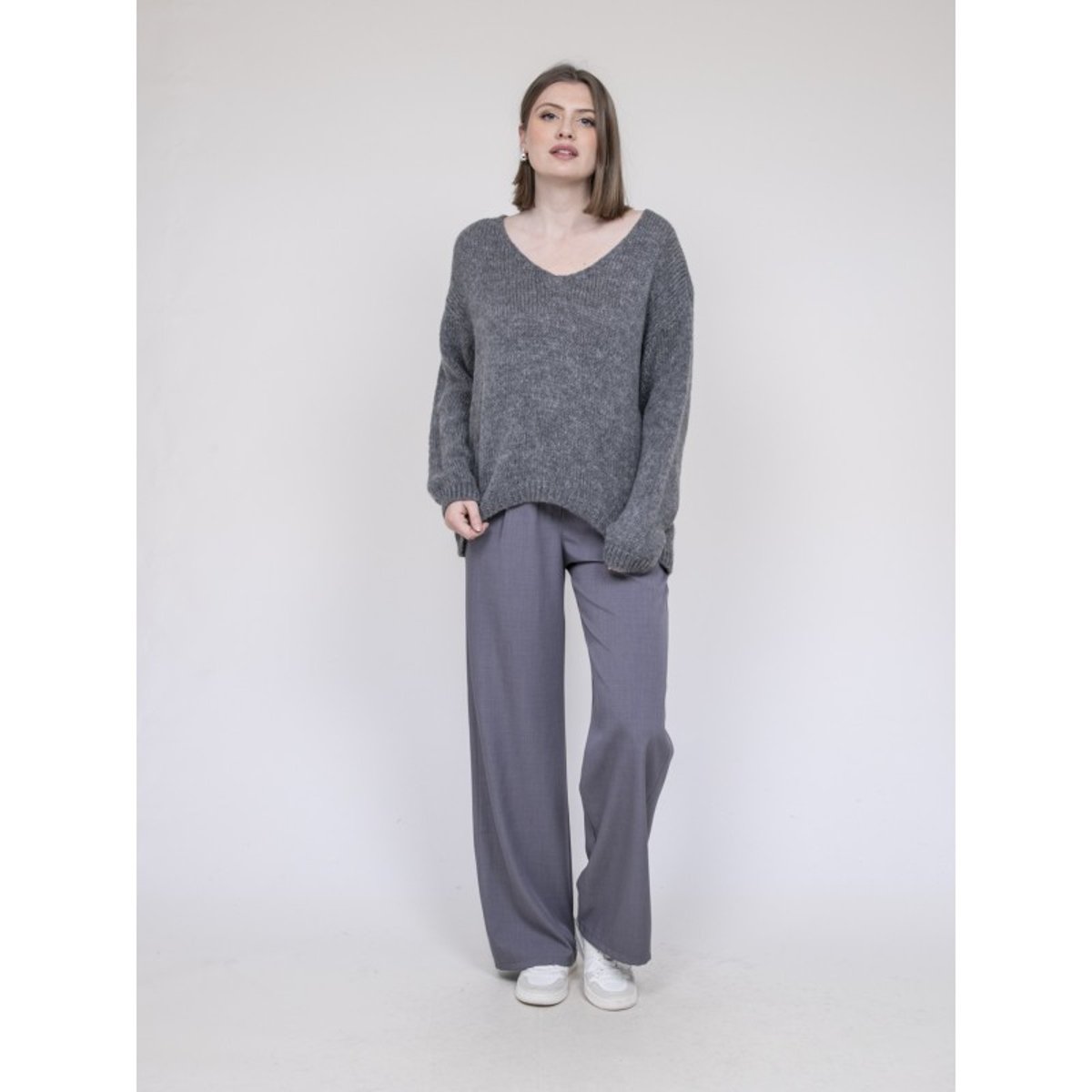Pull Col V Kloriane gris, DONA LISA