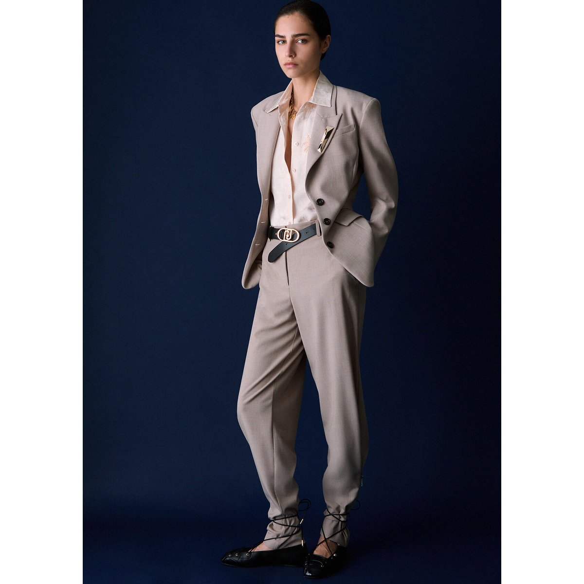 Pantalon Mélange avec Fermeture Éclair beige, LIU JO