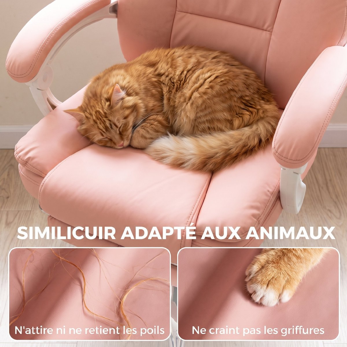 Chaise de bureau Cuir synthétique adapté aux rose, HOMCOM