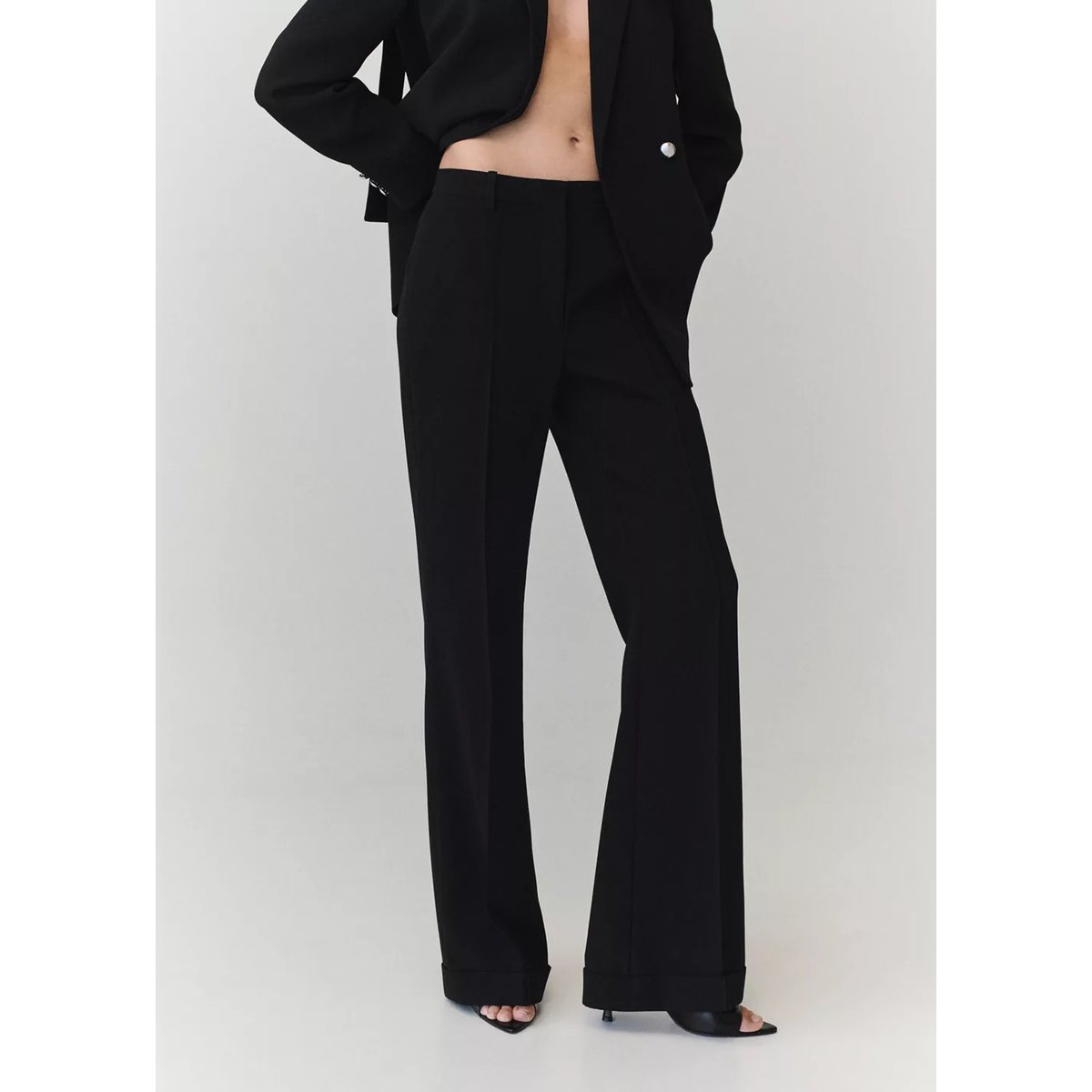 Pantalon flare coutures noir, MANGO