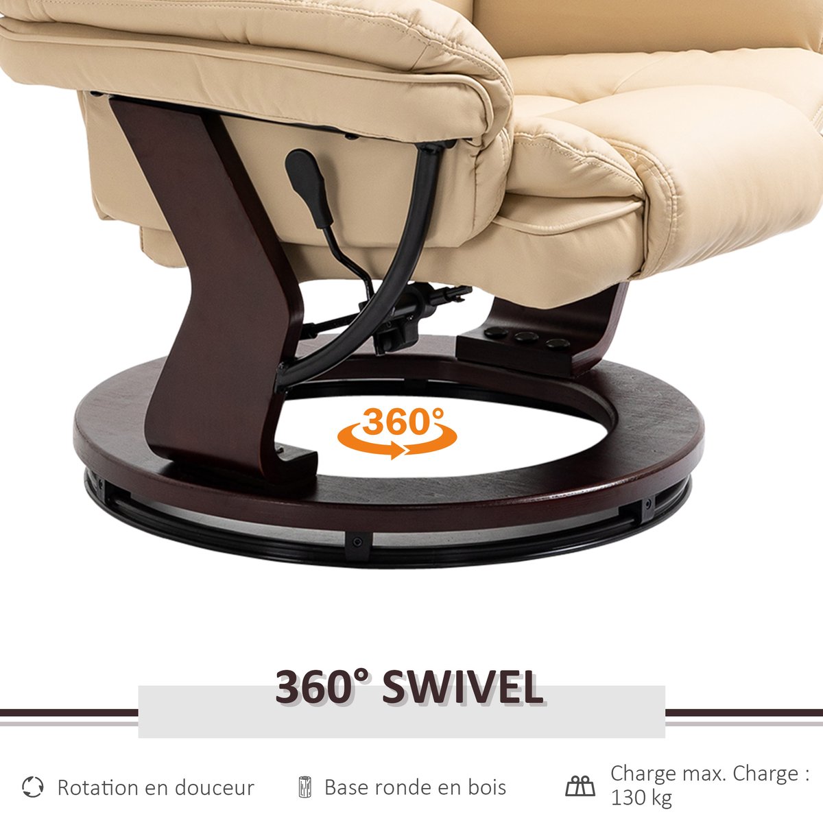 Fauteuil inclinable avec repose-pieds beige, HOMCOM