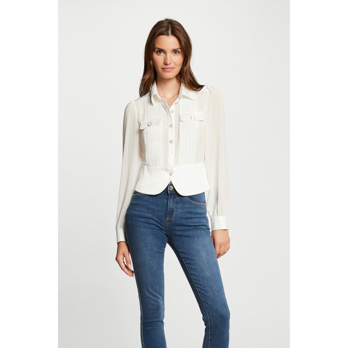 Chemise manches longues avec plis ecru, MORGAN