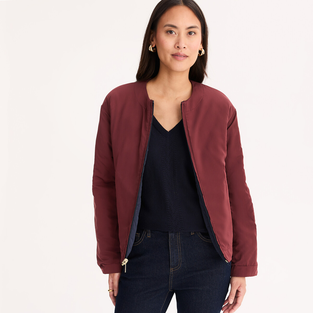 Doudoune courte zippée réversible bleu marine/bordeaux, ANNE WEYBURN