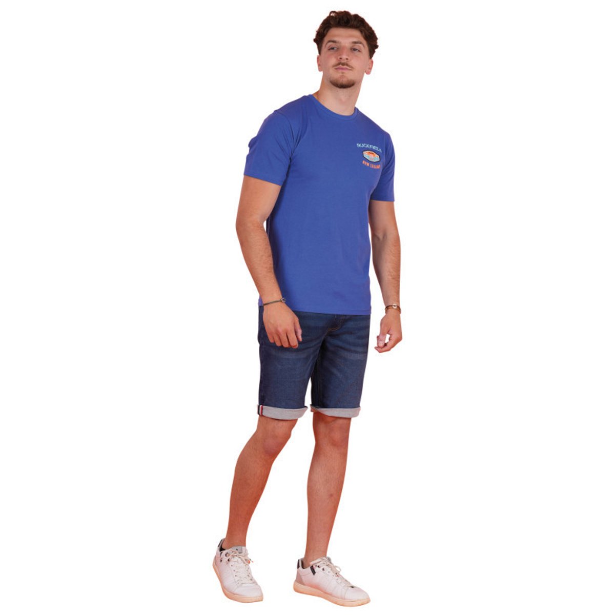 T-shirt en coton biologique bleu uni pourvu d'une coupe droite bleu, RUCKFIELD