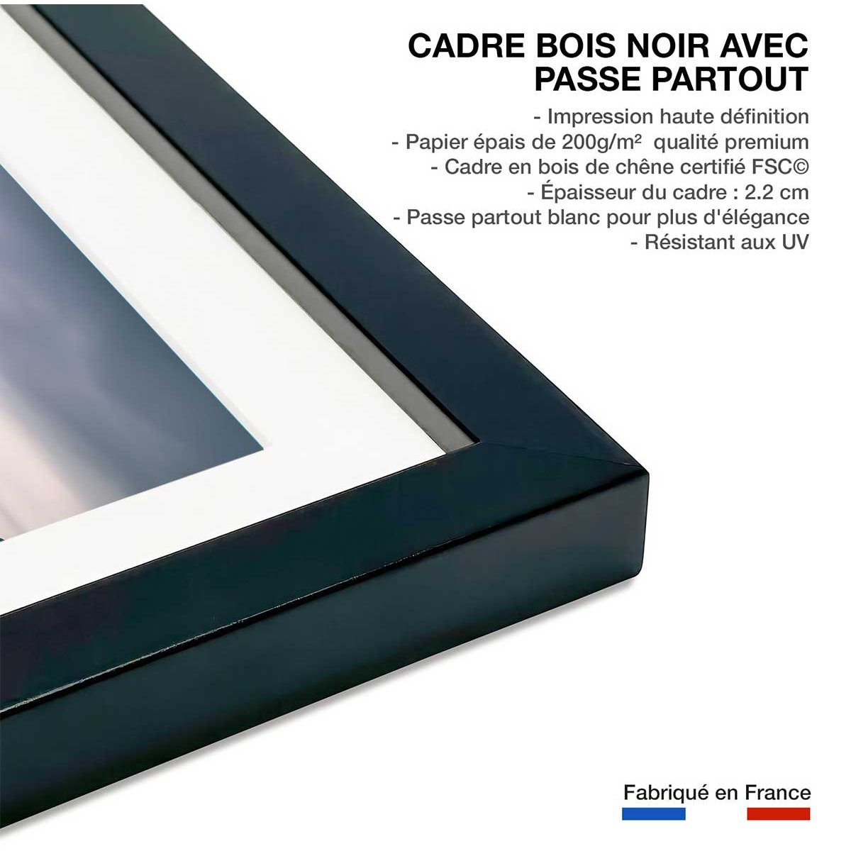 Affiche paysage matin pluvieux en bavière affiche + cadre en bois - noir, HEXOA