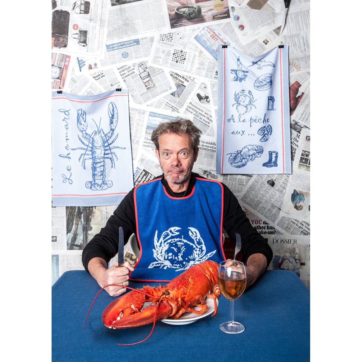 Torchon jacquard en coton A LA PÊCHE bleu, COUCKE