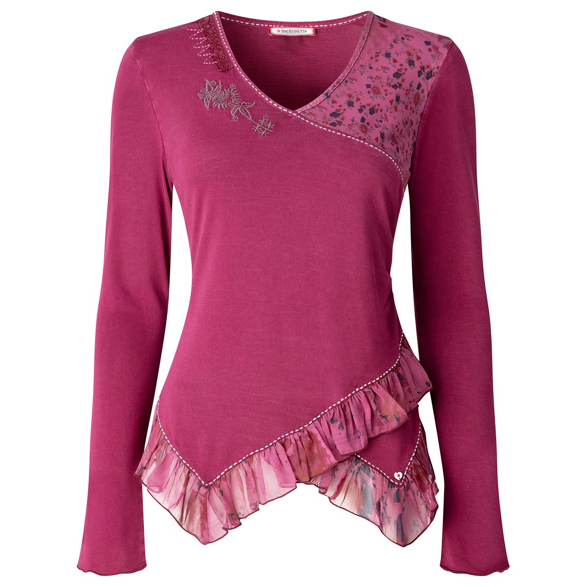 Henley en Jersey Col V à Bordure Imprimée Florale Chloe bleu, JOE BROWNS