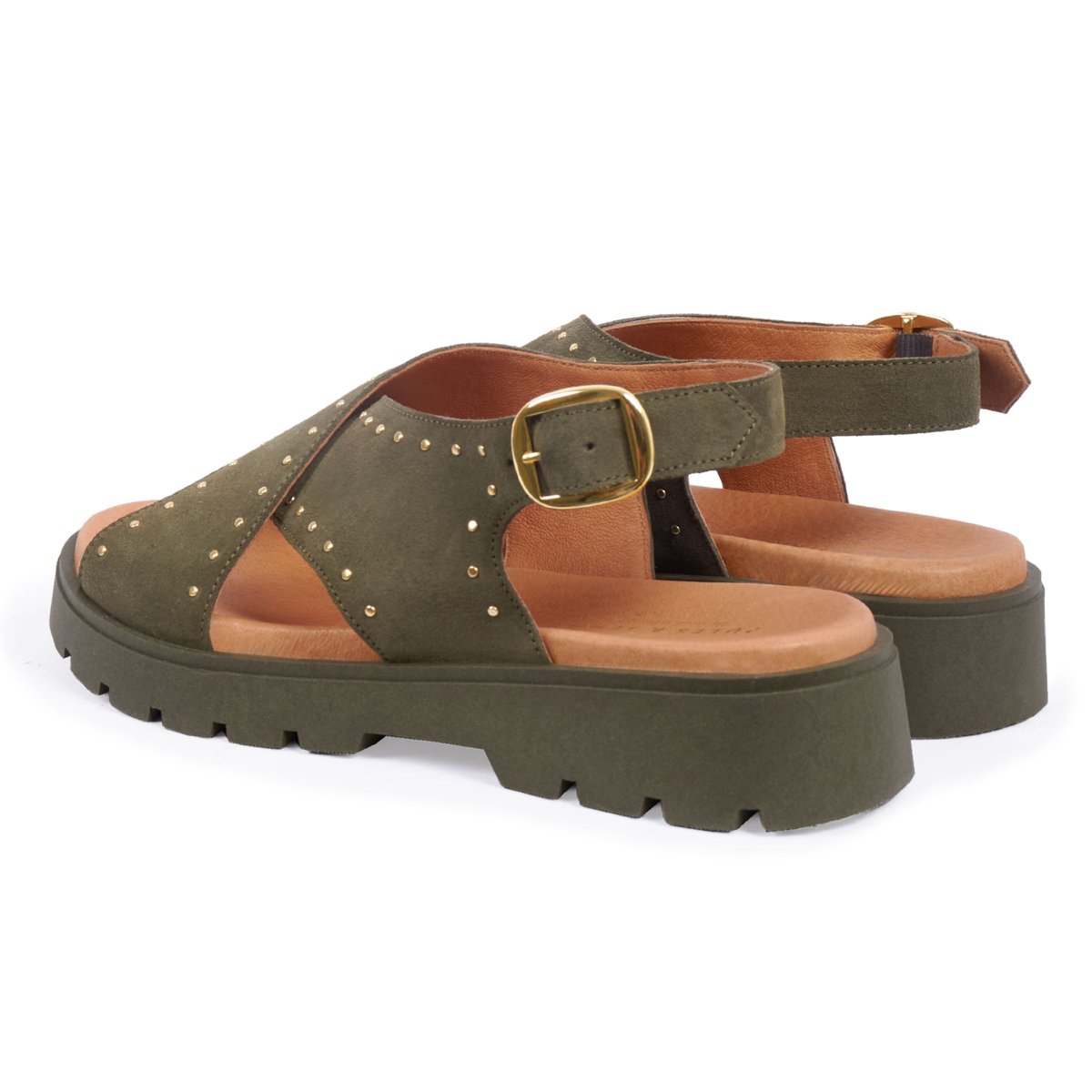 Sandales gomme Lou cuir daim kaki, JULES & JENN