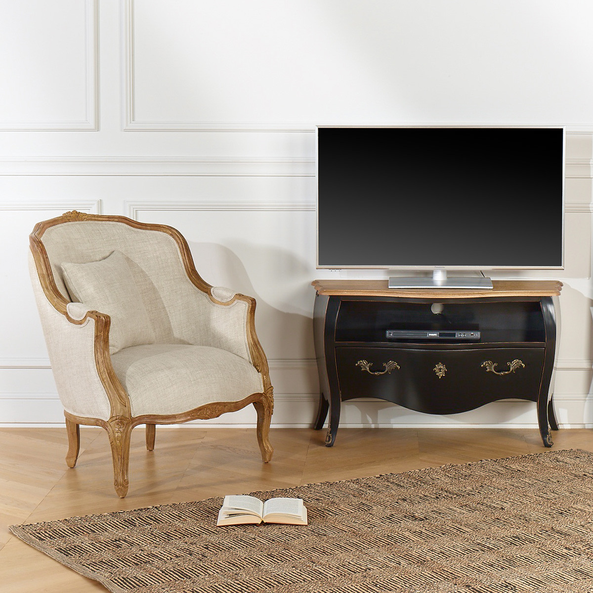 Fauteuil bergère en hévéa et lin VICTOR lin, ROBIN DES BOIS