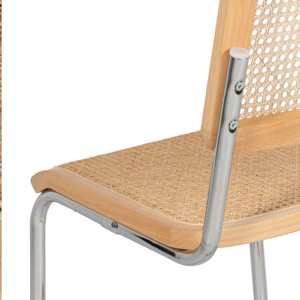 Chaise design bois, cannage osier et métal chromé 46x53x82cm bois, WADIGA