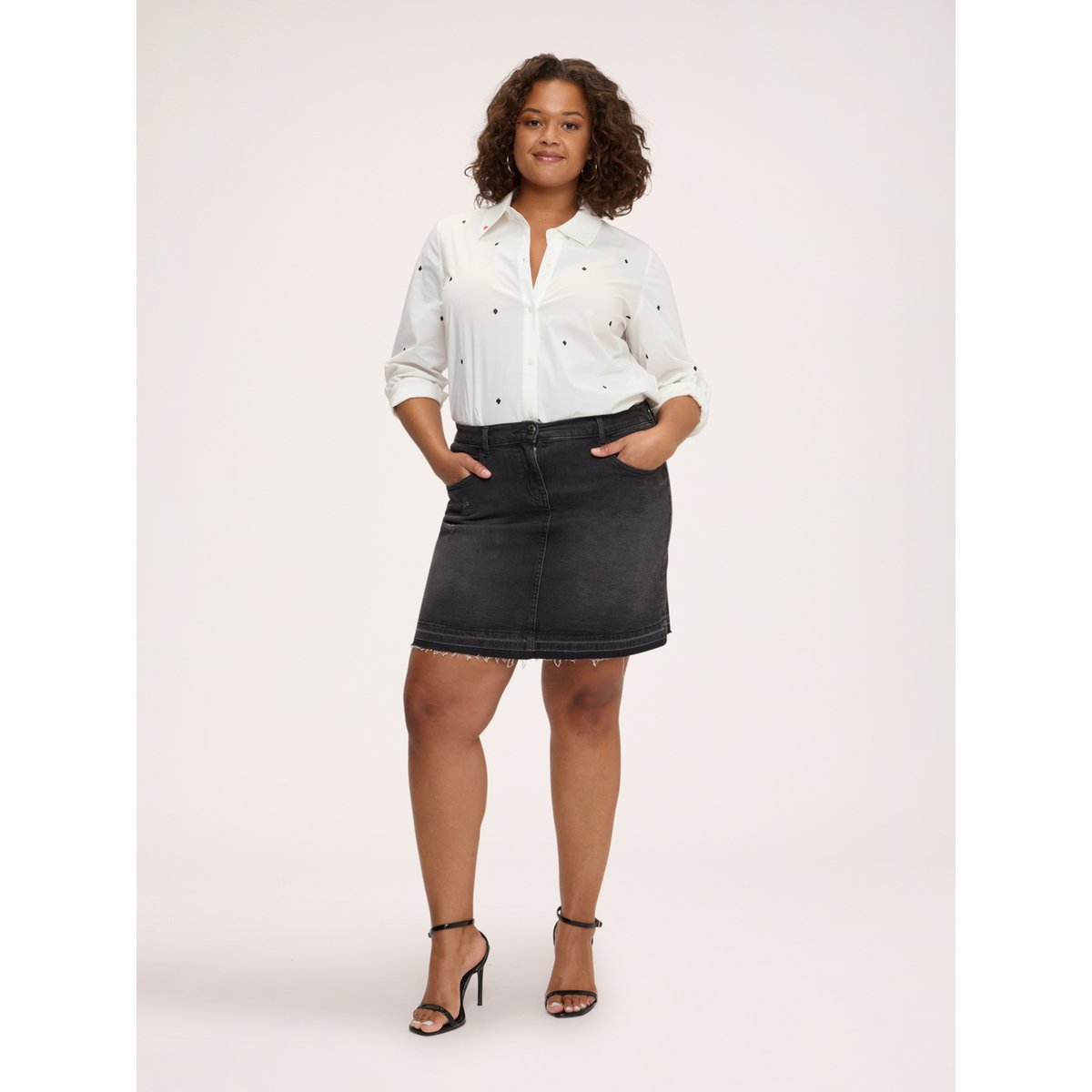Chemise stretch avec broderies all over blanc, FIORELLA RUBINO