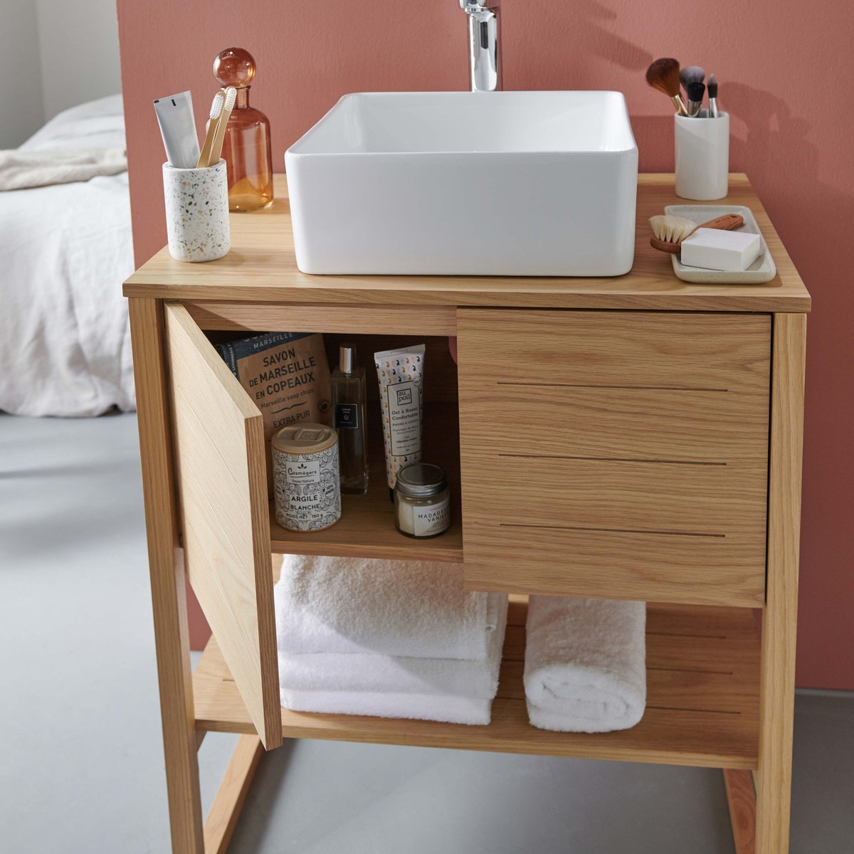 Meuble simple +vasque ATOLL bois clair, MOB IN
