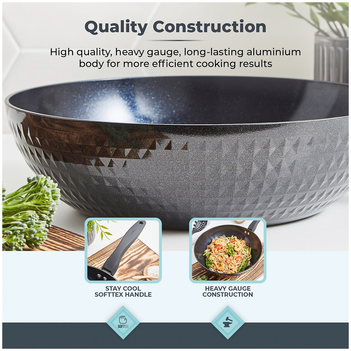 28cm Diamo Wok with Black Diamond Coating black, TOWER