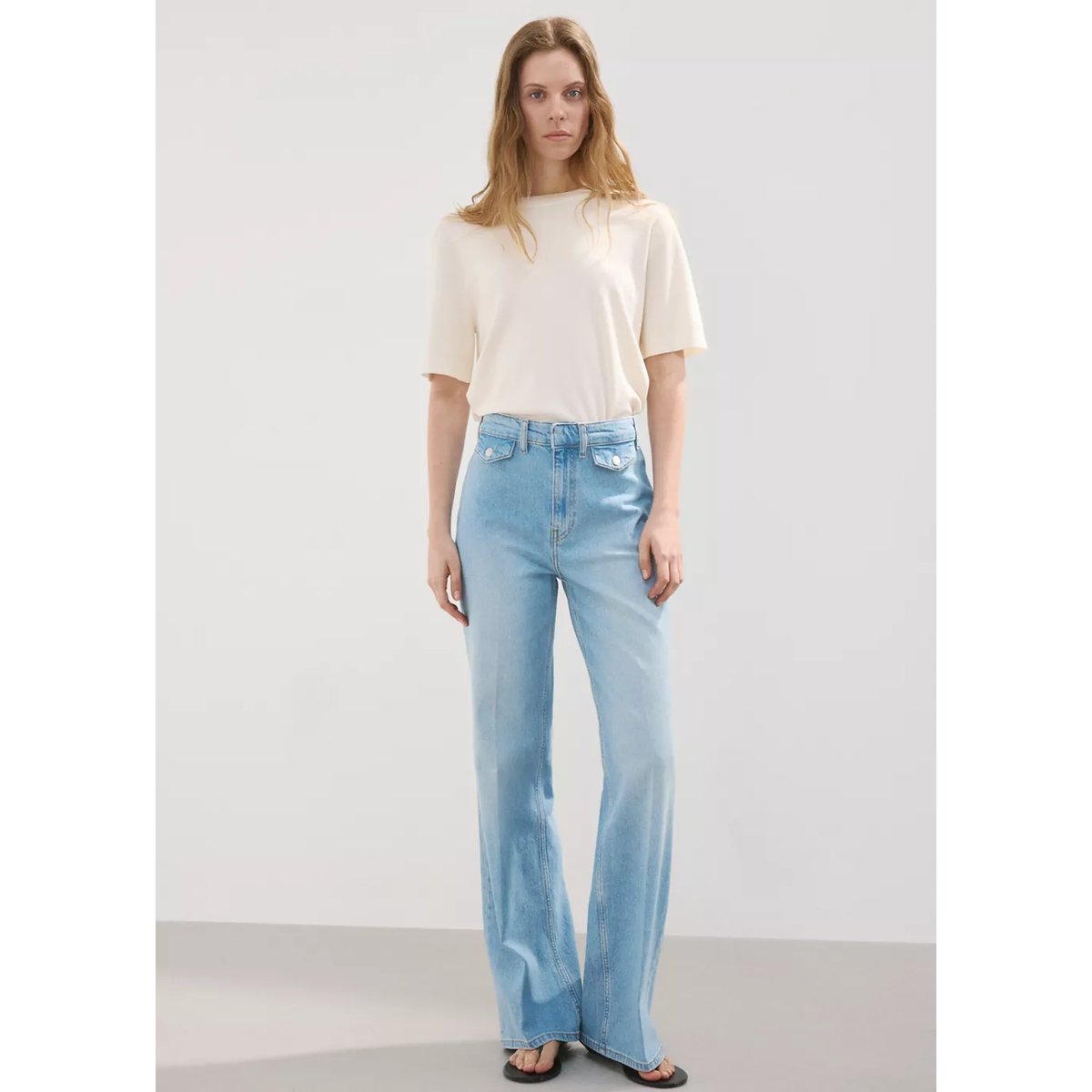Jean large taille normale avec poches bleu moyen, MANGO