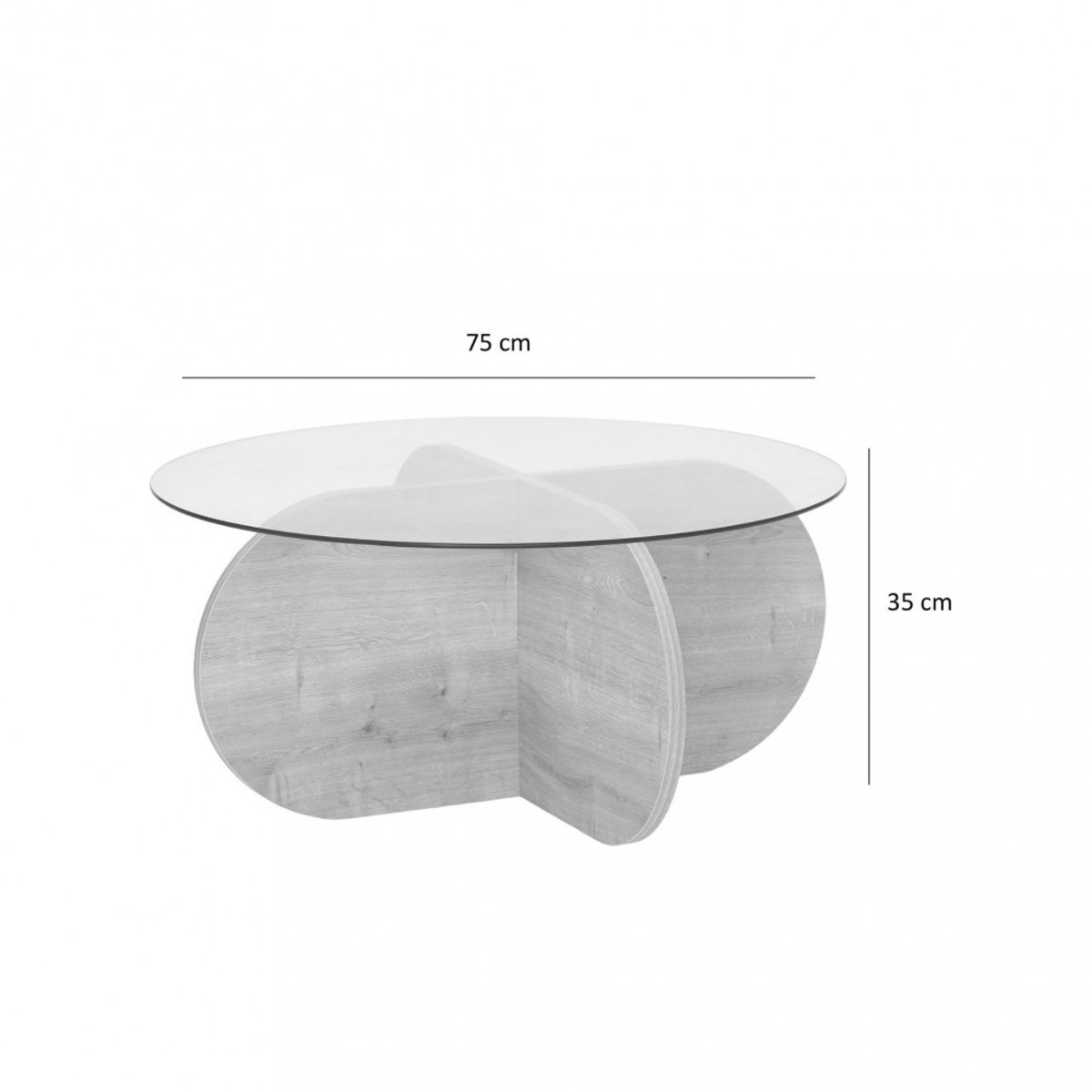 Table basse ronde en verre trempé et bois  75cm- BULLY I bois clair, DRAWER