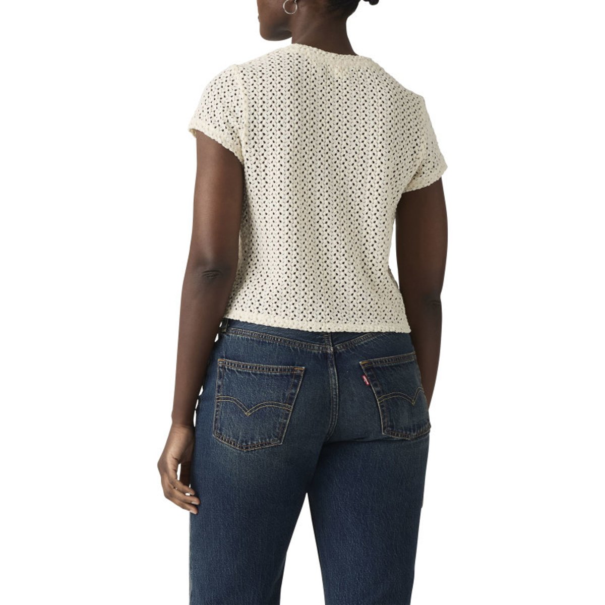 Top écru uni coupe droite avec effet maille ajourée sur le pourtour beige, LEVI'S