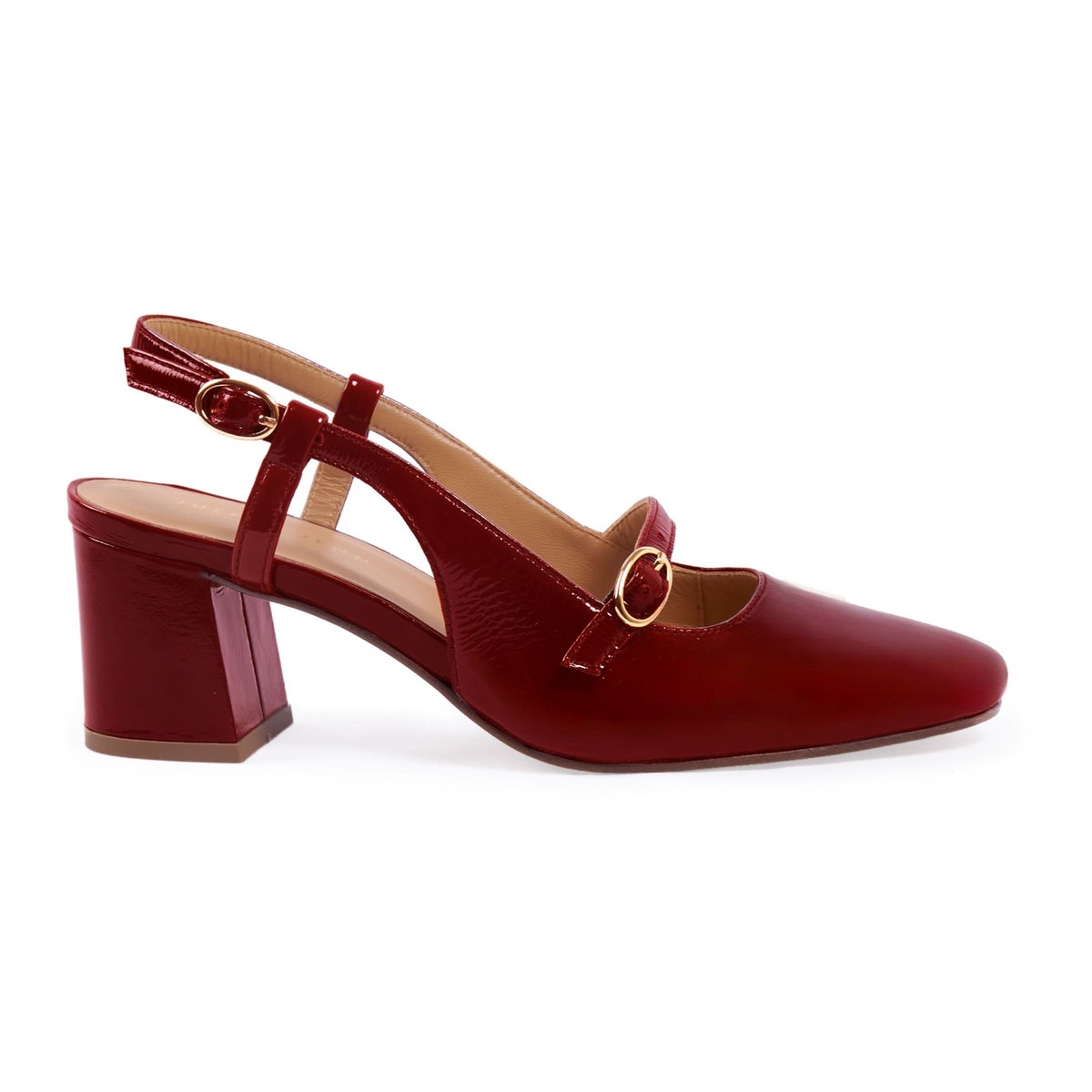 Escarpins slingback cuir vernis bordeaux, JULES & JENN