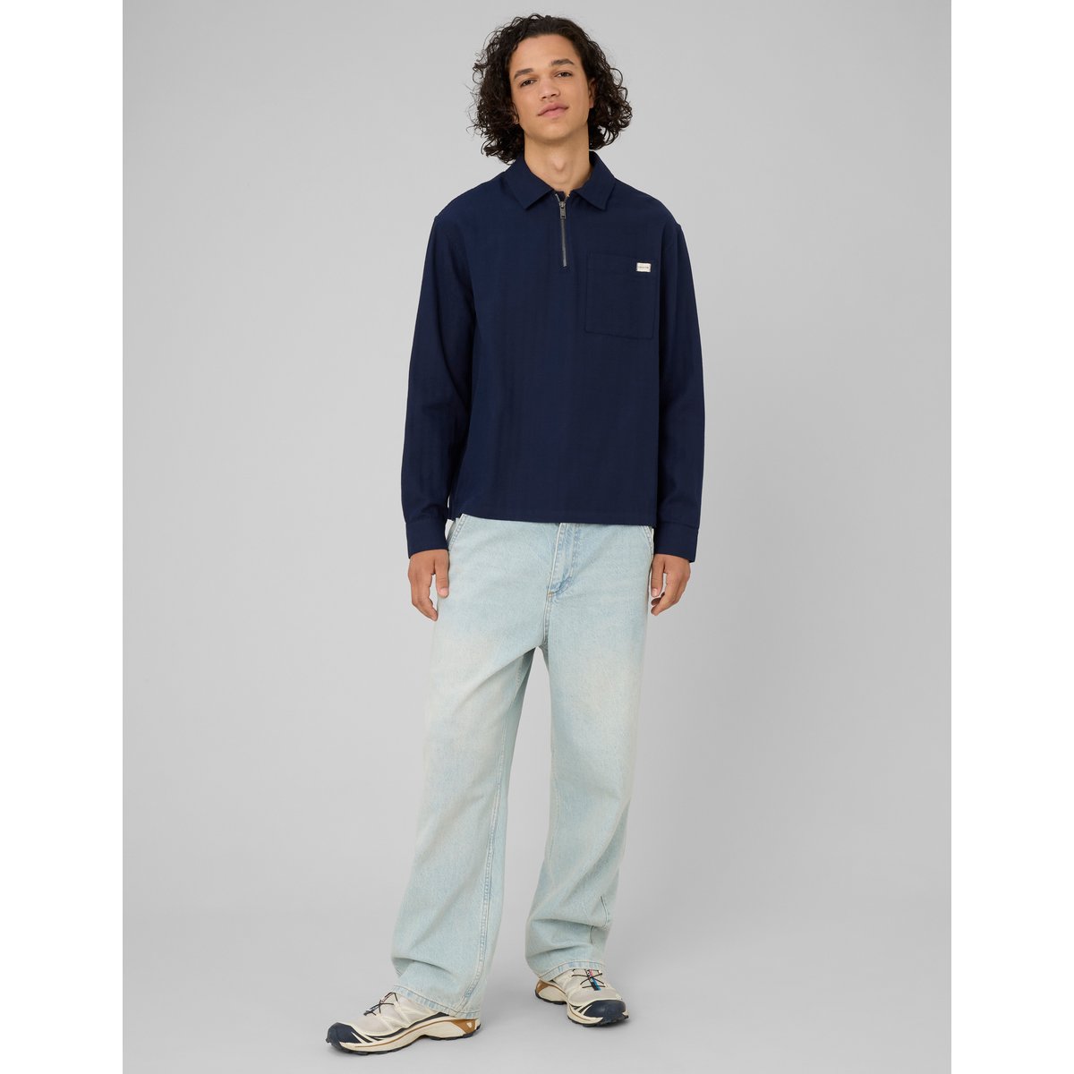 Chemise enfilée zippée manches longues bleu foncé, BZB