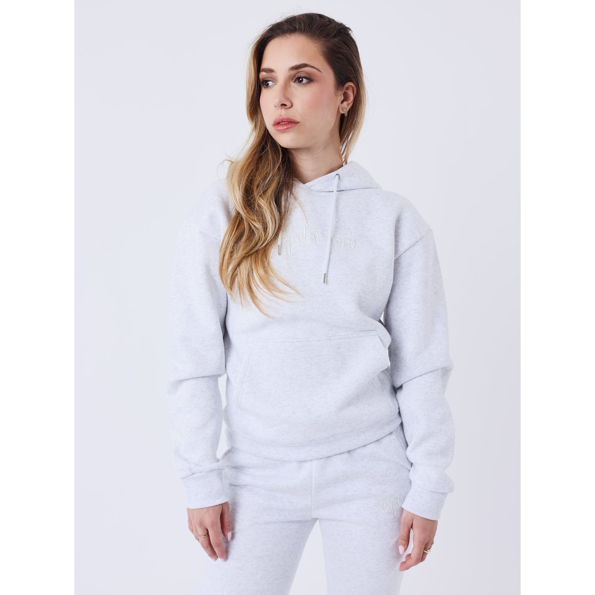 Sweat à Capuche femme Signature gris métal / blanc cassé, PROJECT X