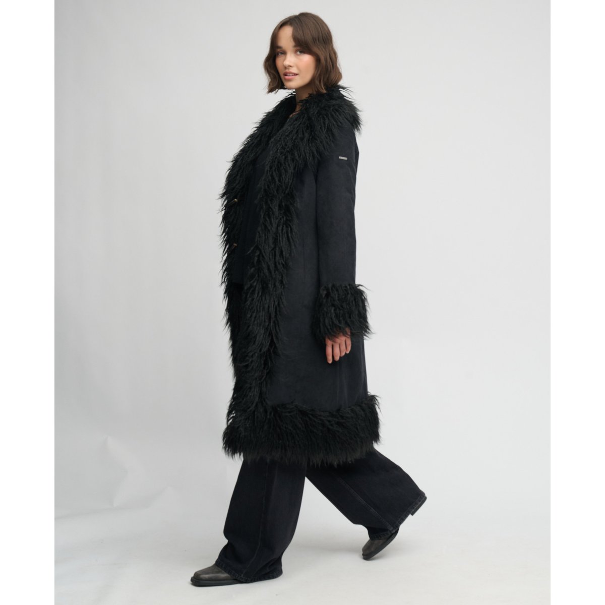 Manteau Afghan Long Coupe Ajustée noir, SUPERDRY