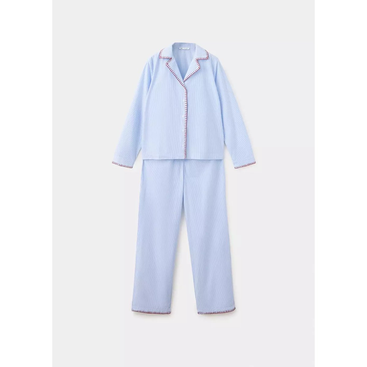 Pyjama complet à rayures avec détails surpiqués bleu, MANGO TEEN