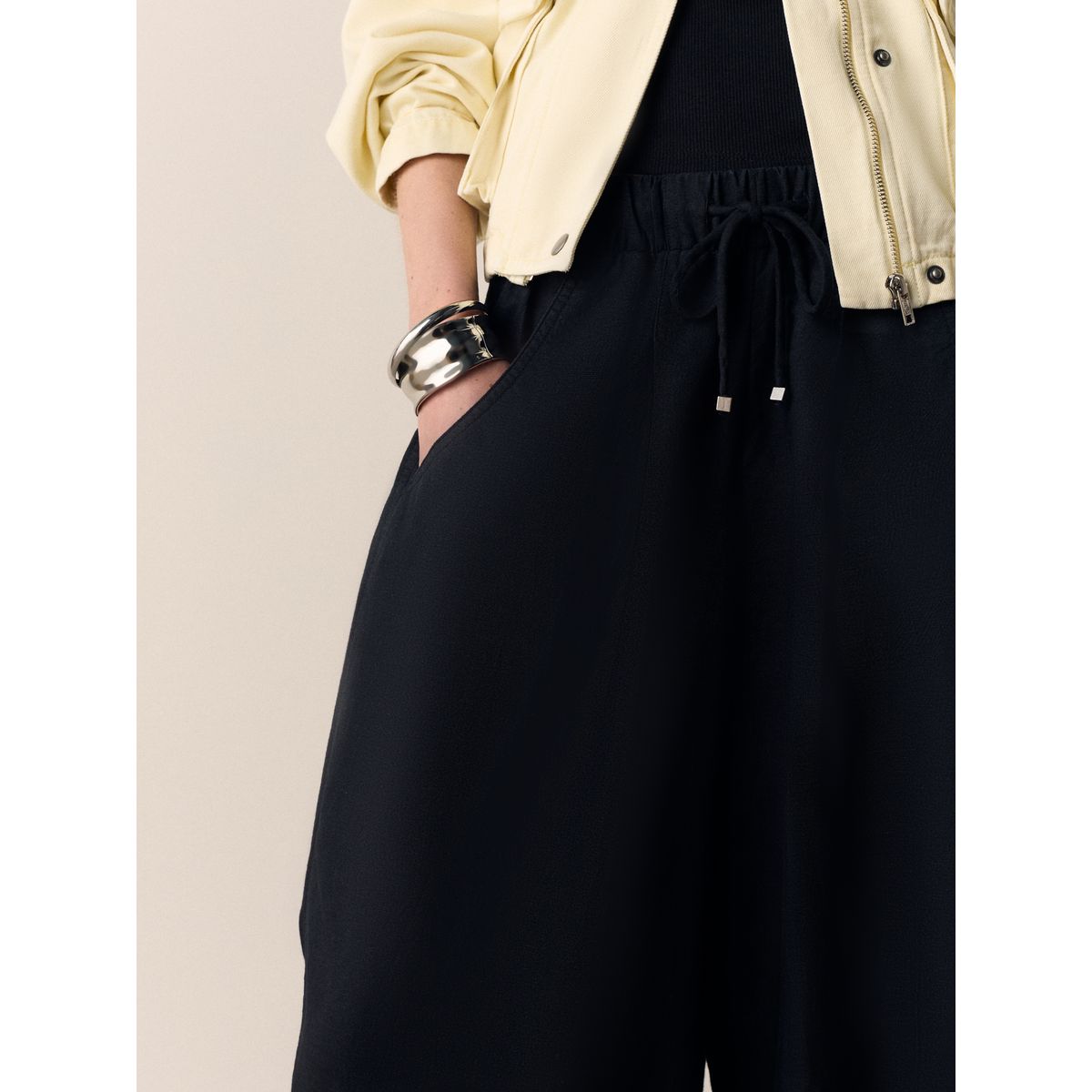 Pantalon large en lin et coton, lot de 2 noir/marron chocolat, NEXT