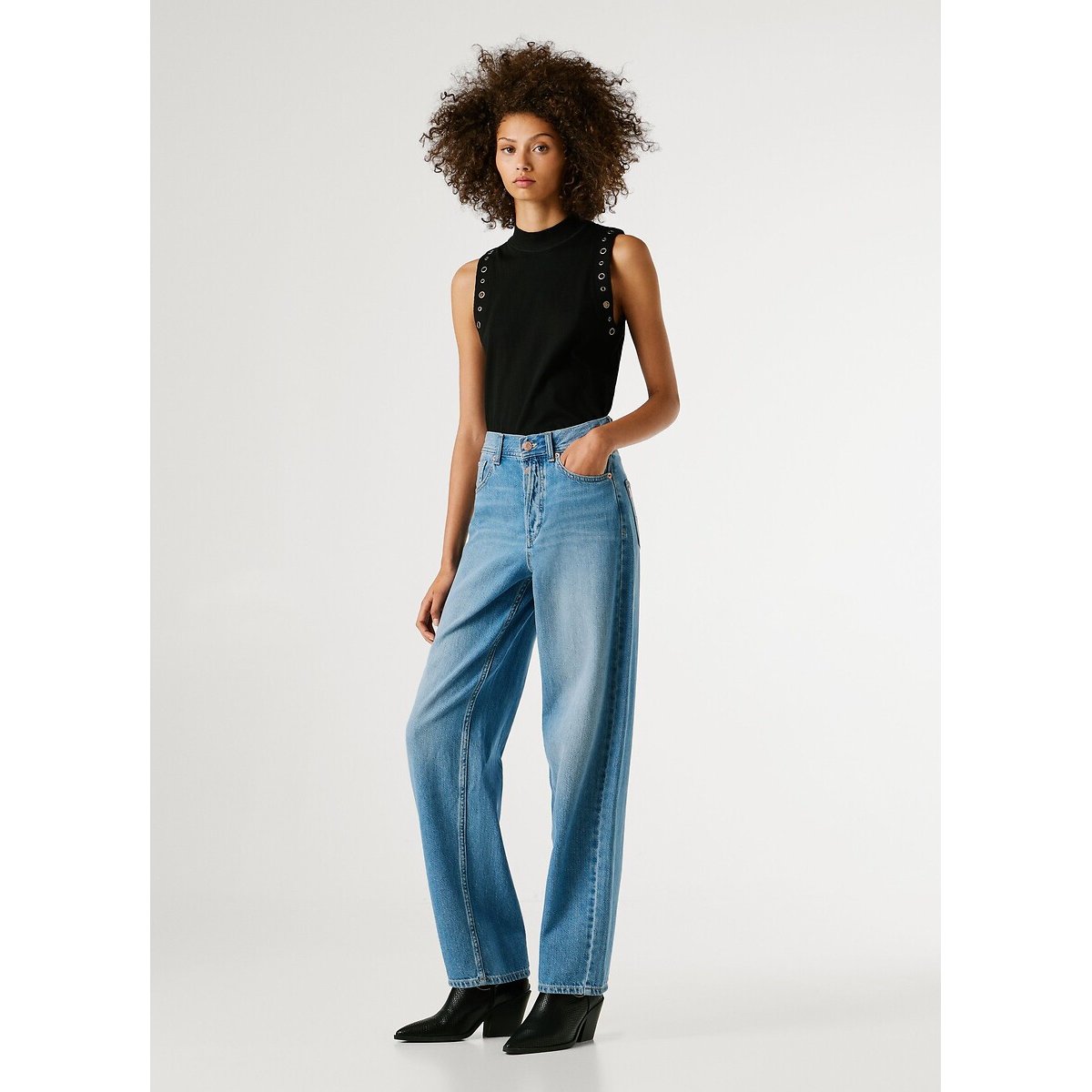 Jean barrel taille haute ADDISON authentic sky blue tencel blen, PEPE JEANS