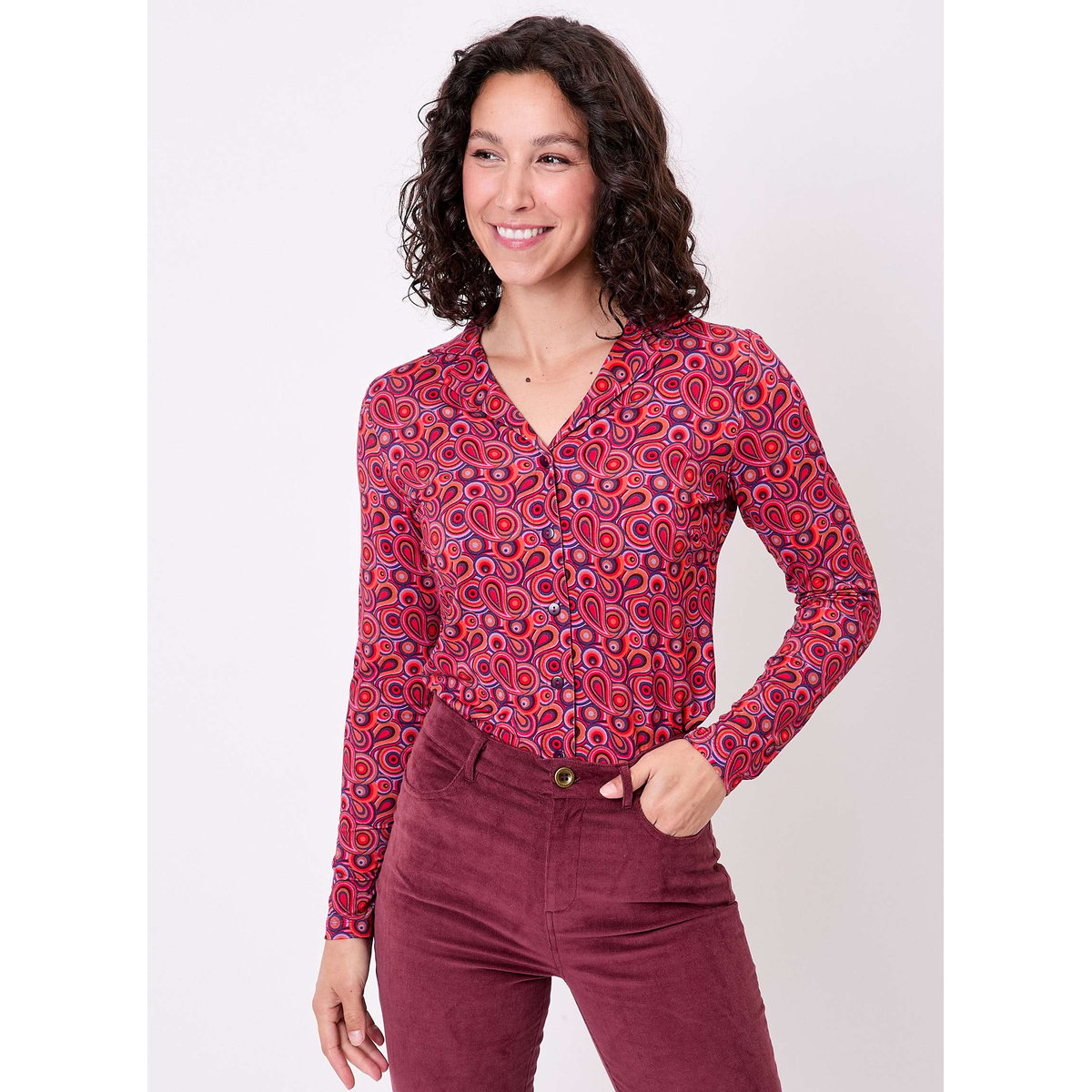 Chemisier imprimé maille fluide CELIA violet paisley, PRINCESSE NOMADE