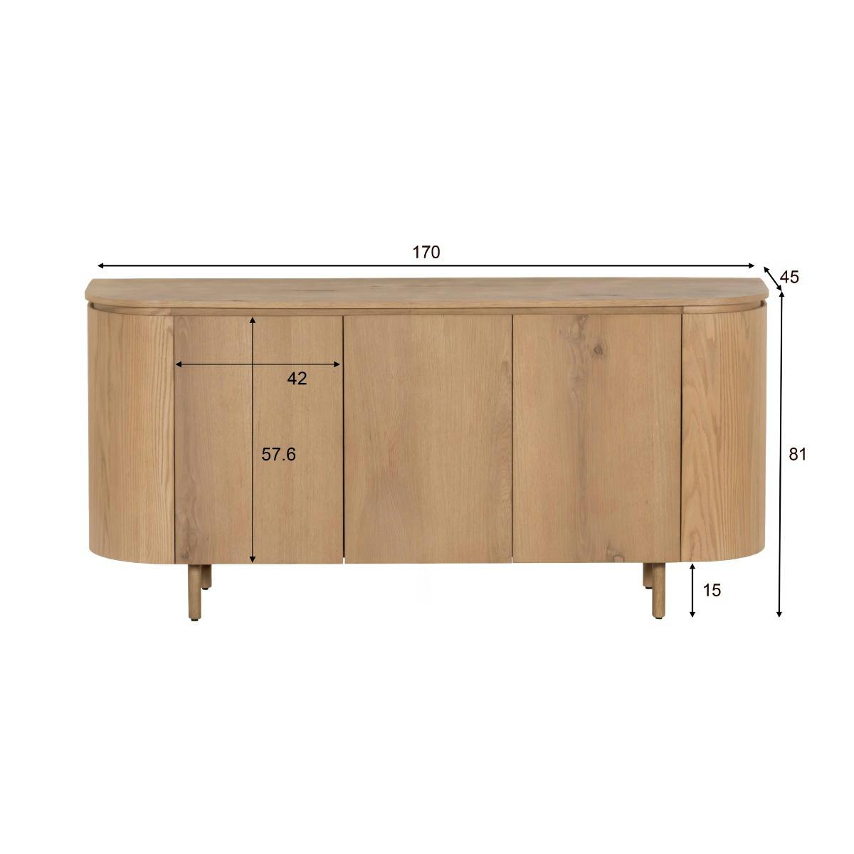 Buffet enfilade 3 portes en chêne, design arrondi LOREN bois clair, PIER IMPORT