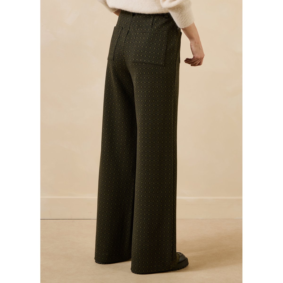 Pantalon large en milano jacquard kaki, LA FEE MARABOUTEE