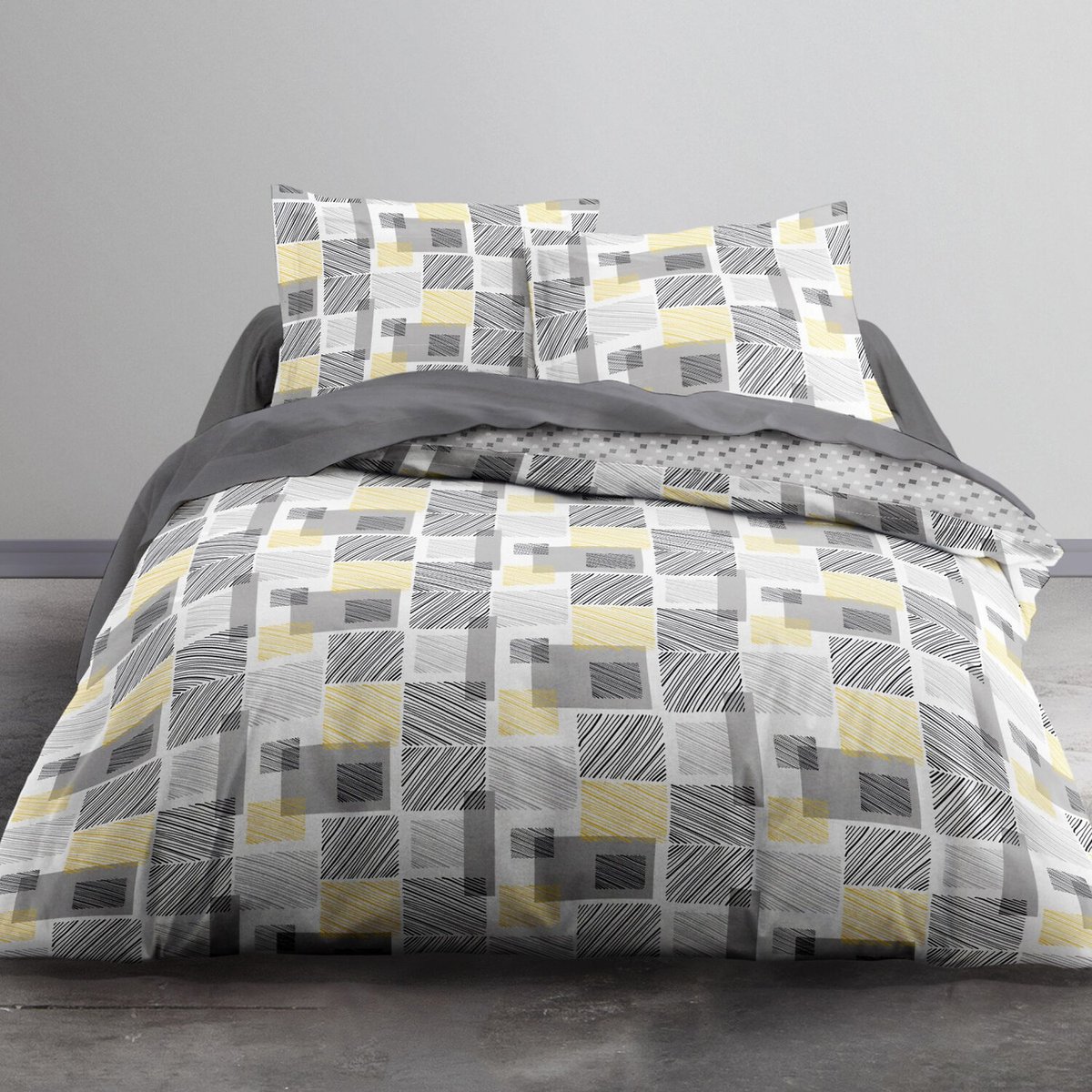 housse de couette avec taie(s) en coton, GRAPHG gris, C DESIGN HOME TEXTILE