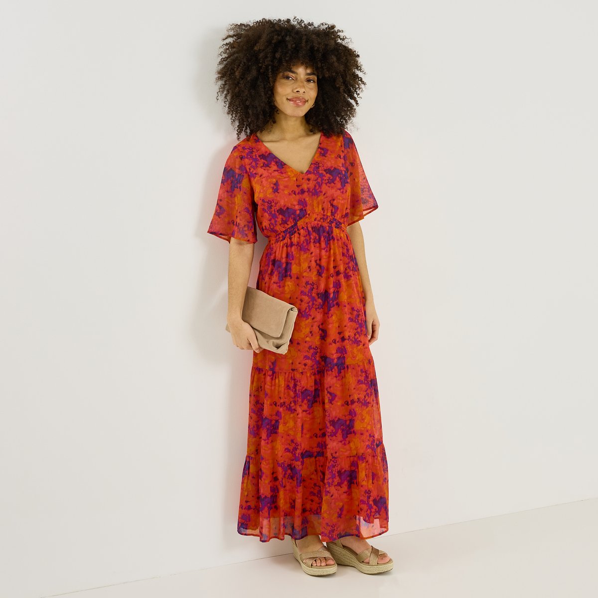 Robe longue habillée motif abstrait rose, GRAIN DE MALICE