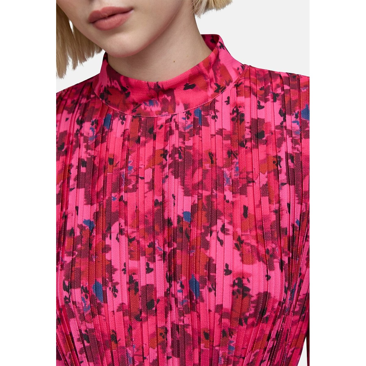 Origami Print Pleated Dress with Long Sleeves pink, IKKS