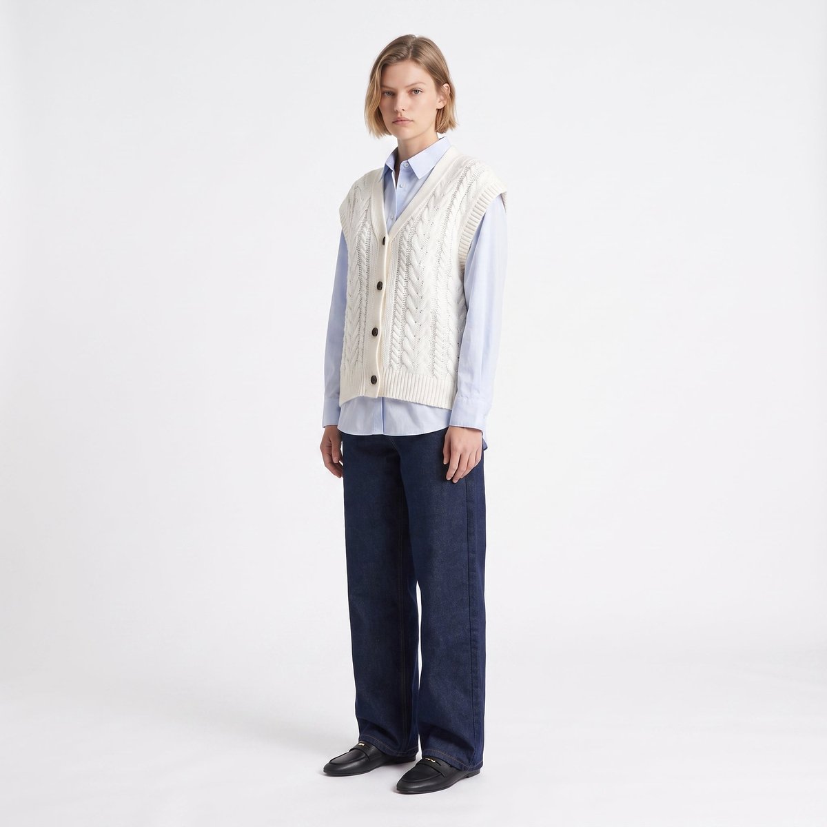 Gilet en maille torsadée, col V sans manches CORISSA cream, ARTLOVE