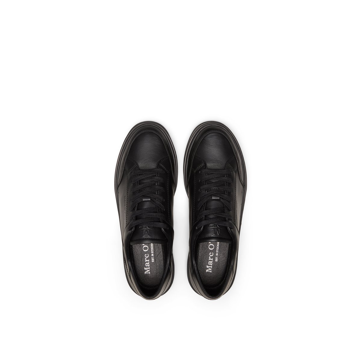 Modèle de baskets Enrique en cuir de vachette naturel noir, MARC O'POLO