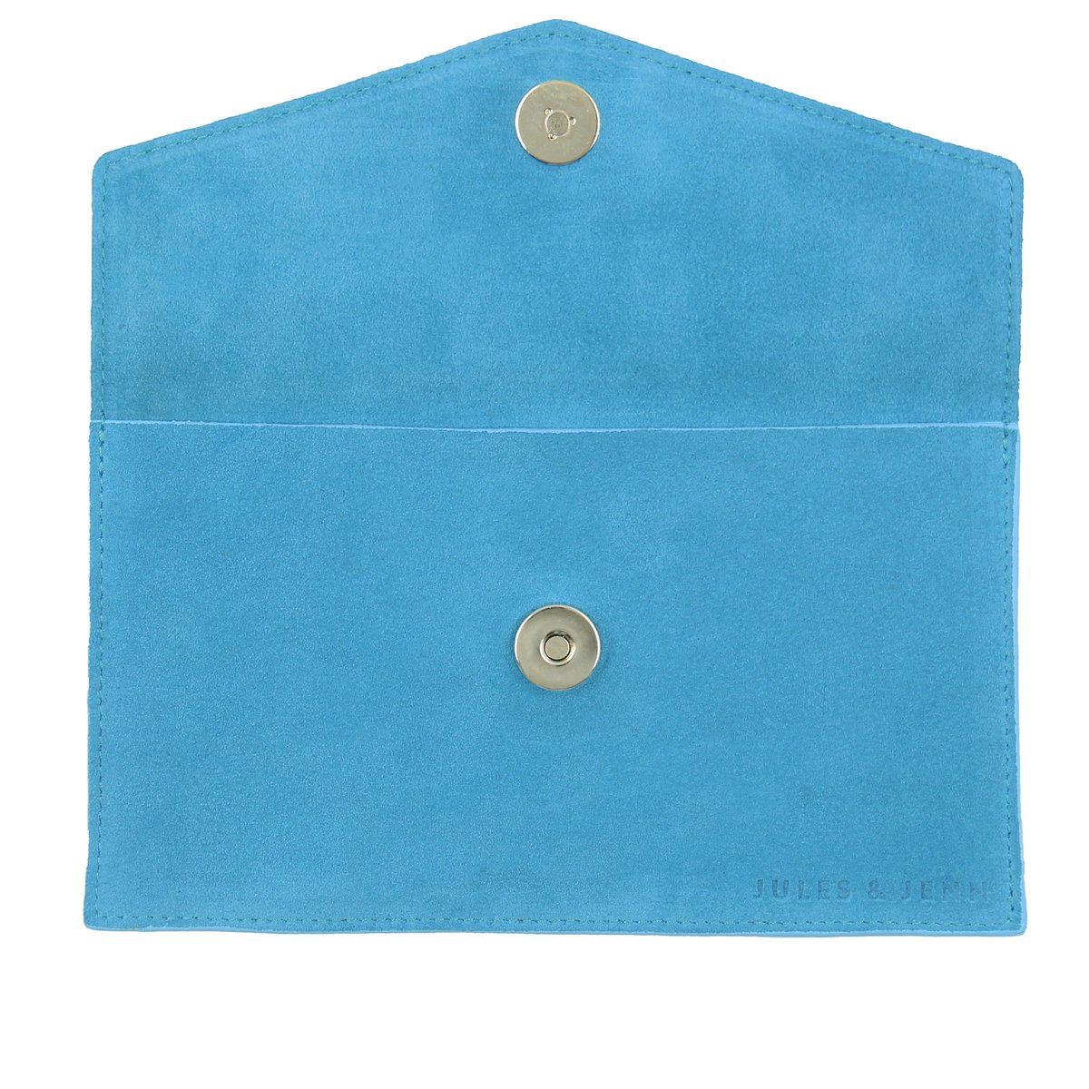Pochette enveloppe cuir daim upcyclé bleu azur, JULES & JENN