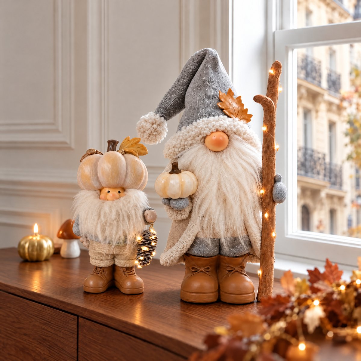 Figurine père Noël à led décorative artificielle H30 PUMPKIN beige, SIA