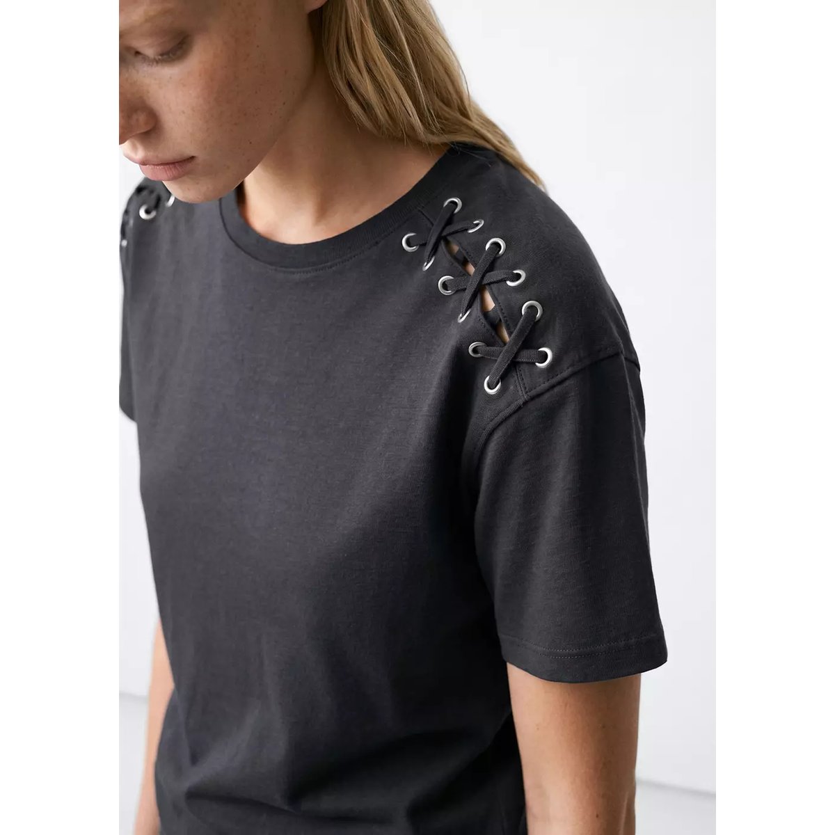 T-shirt détail épaules gris anthracite, MANGO TEEN