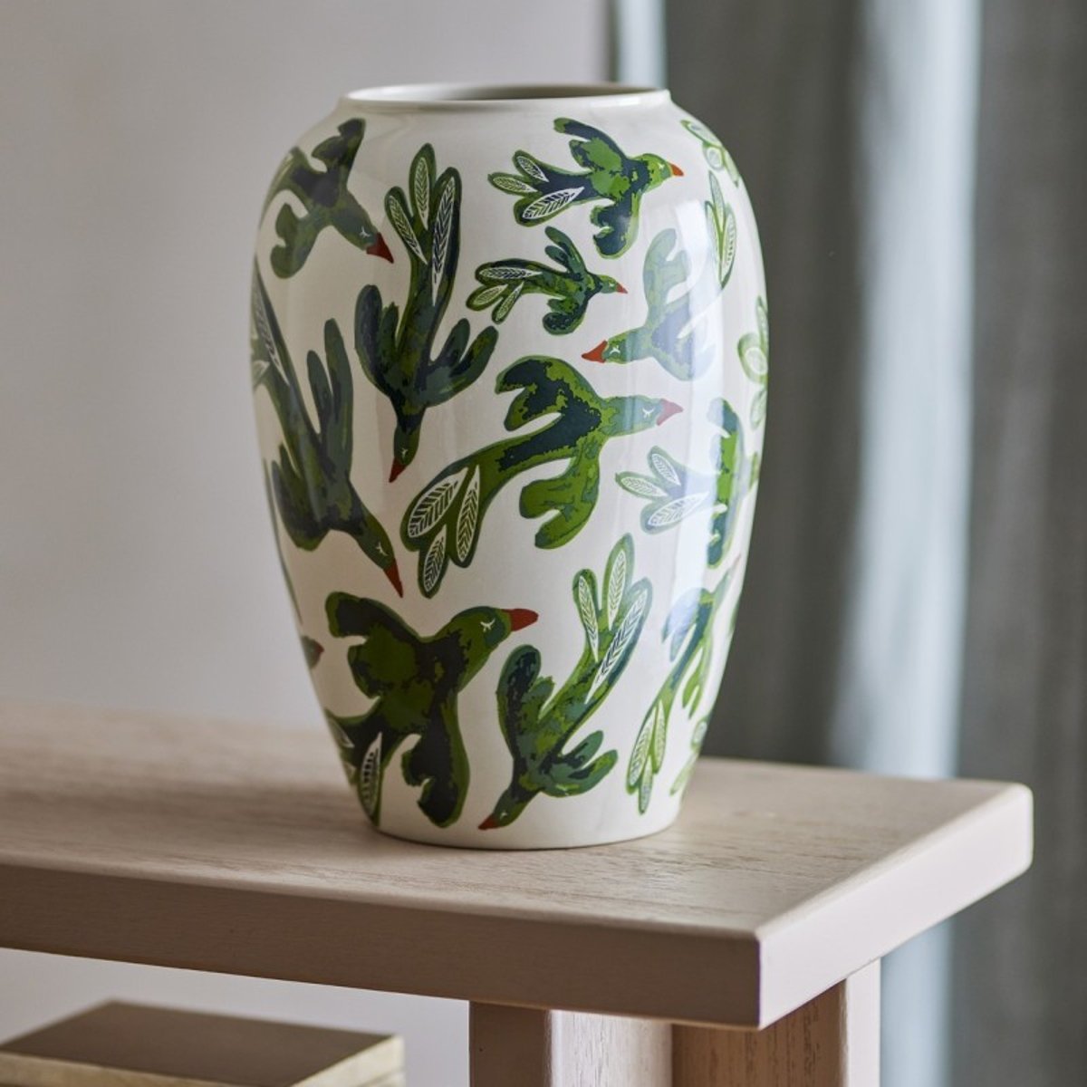 Vase grès peint oiseaux Birdiva vert, BLOOMINGVILLE