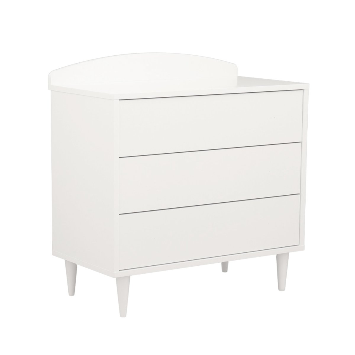 Commode à langer 3 tiroirs avec fronton et pieds bois laqués - ouverture push blanc, SAUTHON