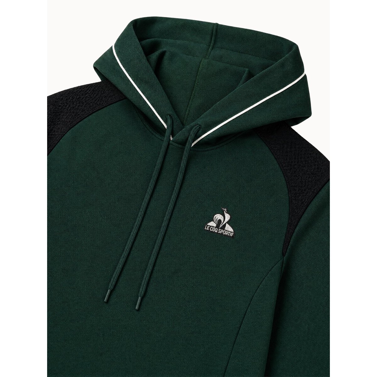 Sweat à capuche Coq d'Argent en jersey double effet piqué Coq d'argent green, LE COQ SPORTIF