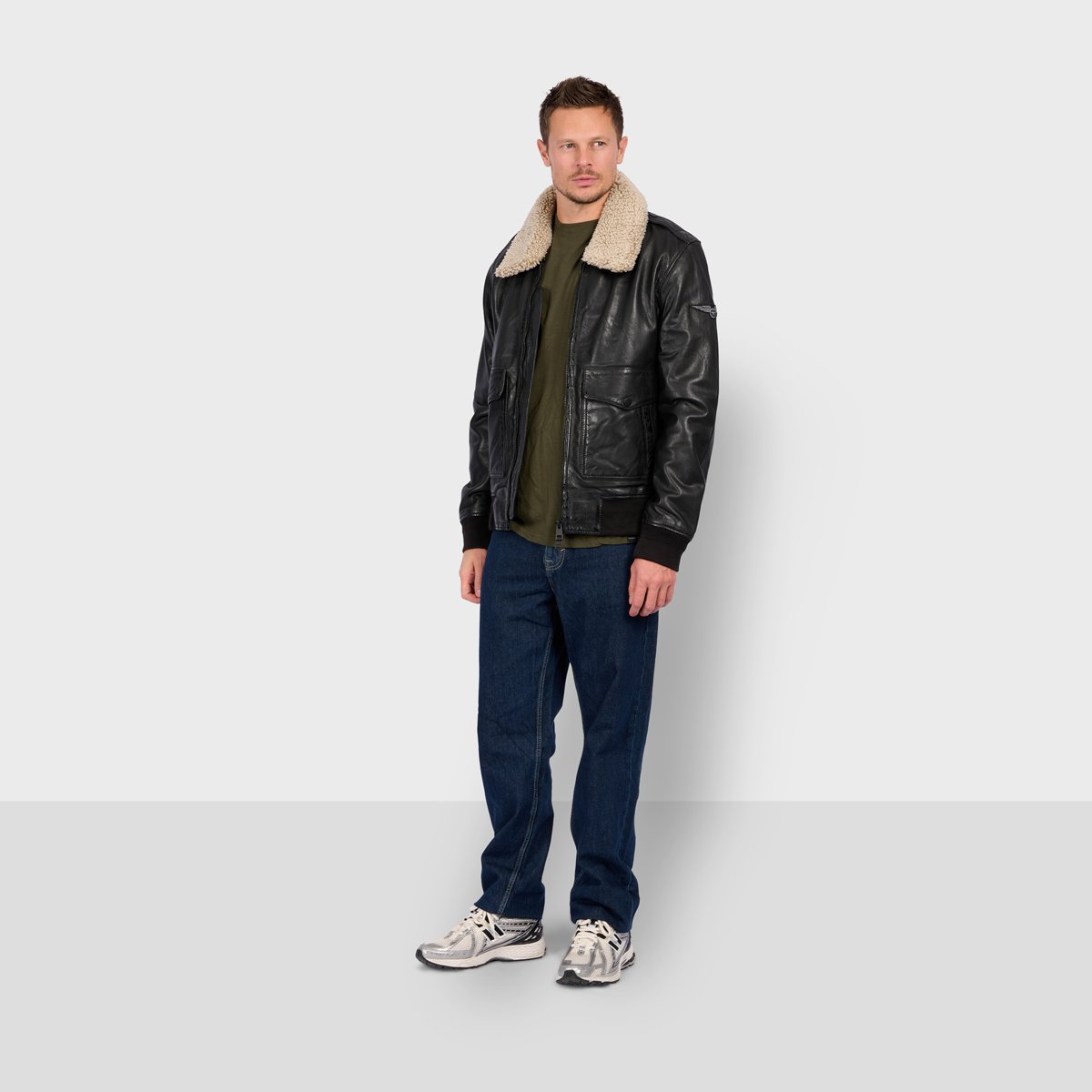 Veste en cuir zippé col à revers GENNARO noir, OAKWOOD