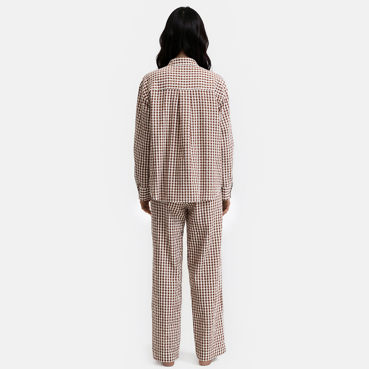Pyjama seersucker, en vichy tissé-teint, Signature AIMEE chocolat, LA REDOUTE COLLECTIONS